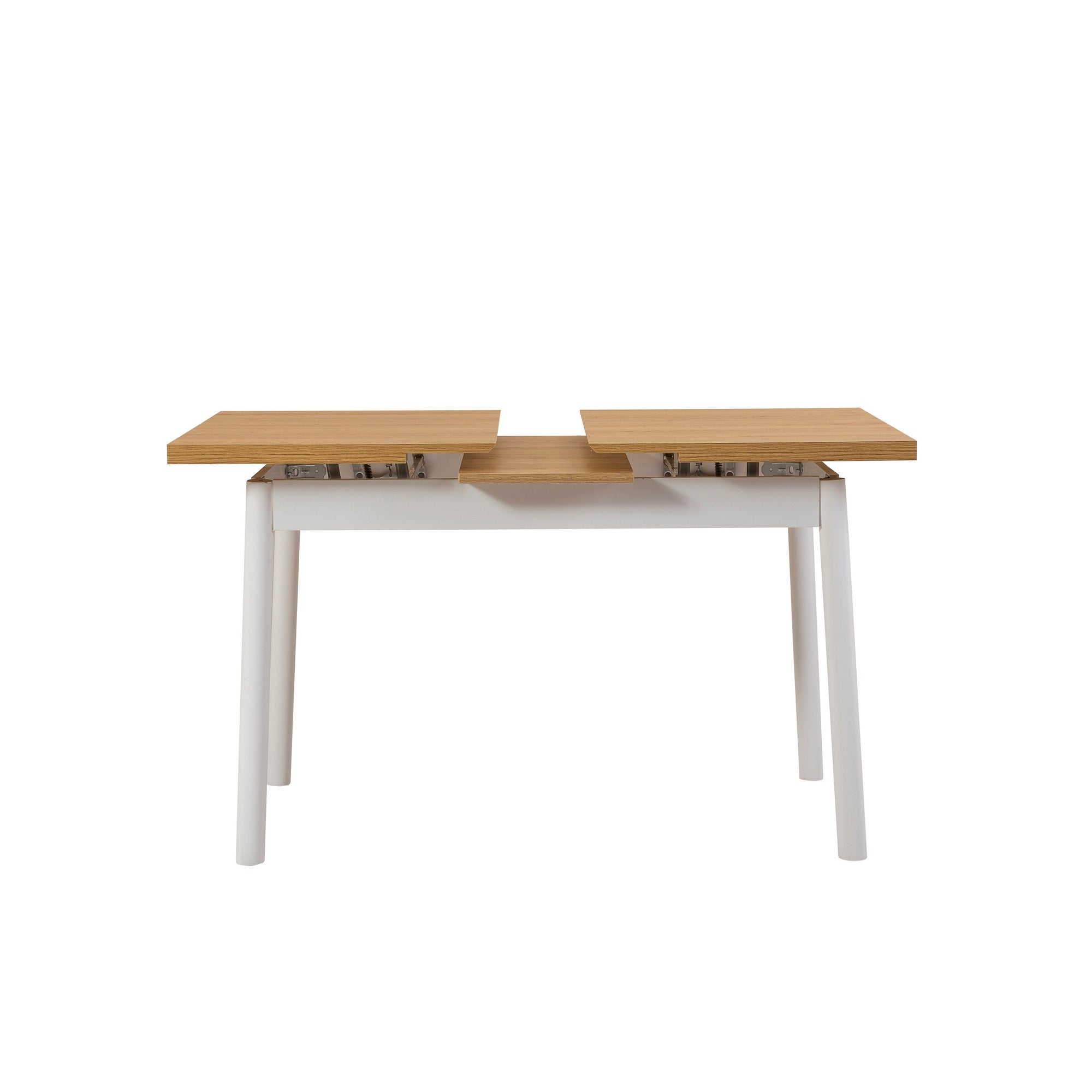 Conjunto de mesa de jantar extensível e cadeiras (4 peças), branco, 120-153 x 75 x 77 cm | Cadeiras 100% revestidas em melamina, couro sintético, pernas de madeira de faia | Elegante e funcional para refeições modernas