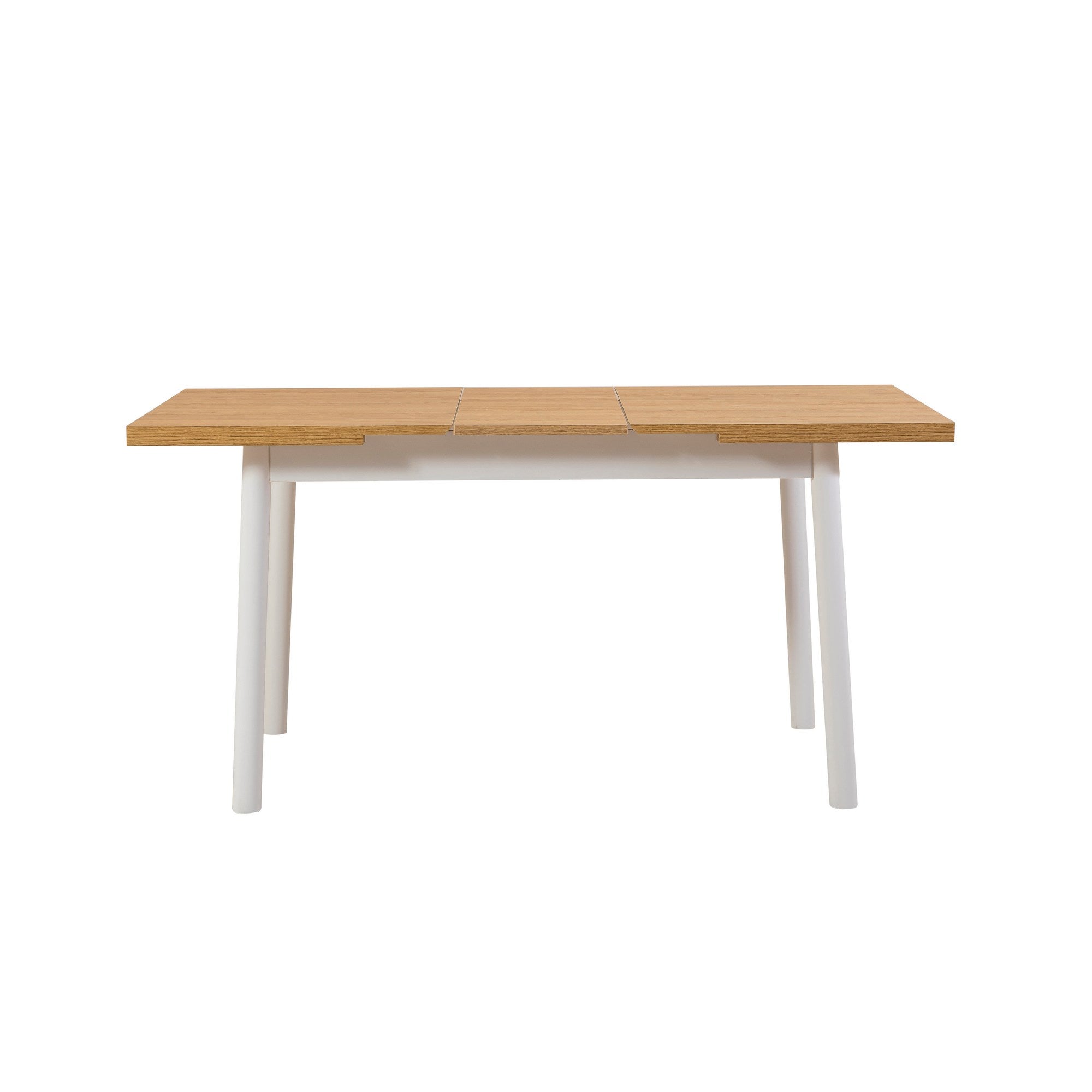 Conjunto de mesa de jantar extensível e cadeiras (4 peças), branco, 120-153 x 75 x 77 cm | Cadeiras 100% revestidas em melamina, couro sintético, pernas de madeira de faia | Elegante e funcional para refeições modernas