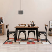Conjunto de mesa de jantar extensível e cadeiras (5 peças), preto, 120-153 x 75 x 77 cm | 100% revestido em melamina, tecido couro sintético, pernas de madeira de faia | Elegante e funcional para espaços de jantar modernos