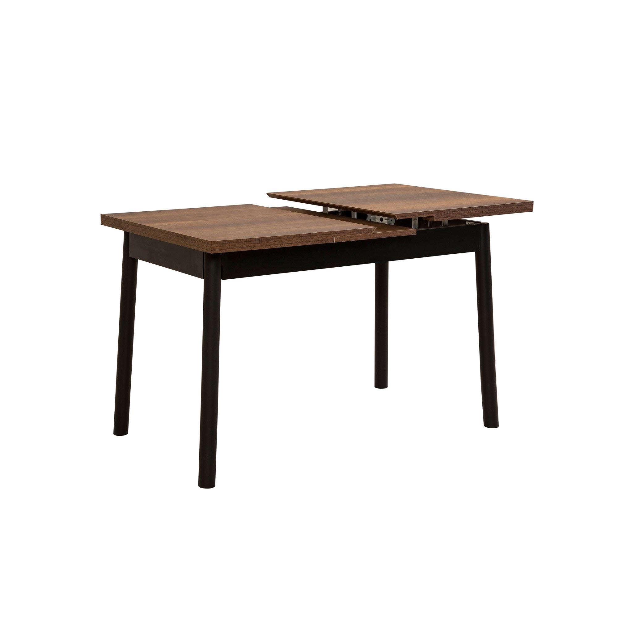 Conjunto de mesa de jantar extensível e cadeiras (5 peças), preto, 120-153 x 75 x 77 cm | 100% revestido em melamina, tecido couro sintético, pernas de madeira de faia | Elegante e funcional para espaços de jantar modernos