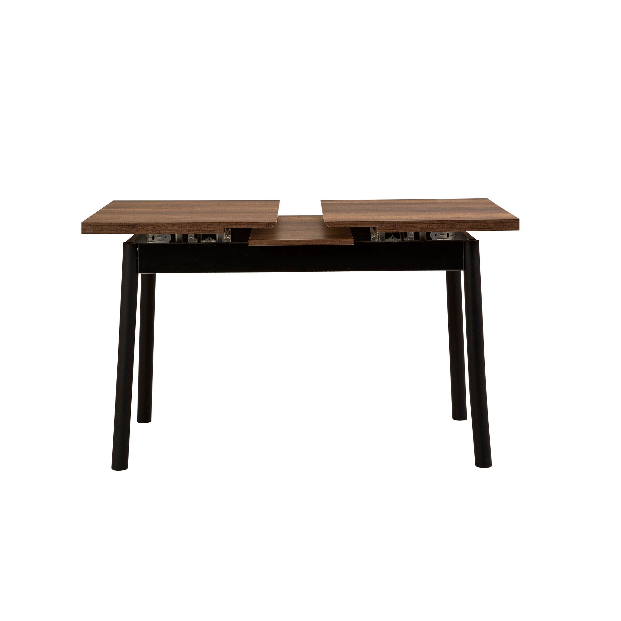 Conjunto de mesa de jantar extensível e cadeiras (5 peças), preto, 120-153 x 75 x 77 cm | 100% revestido em melamina, tecido couro sintético, pernas de madeira de faia | Elegante e funcional para espaços de jantar modernos