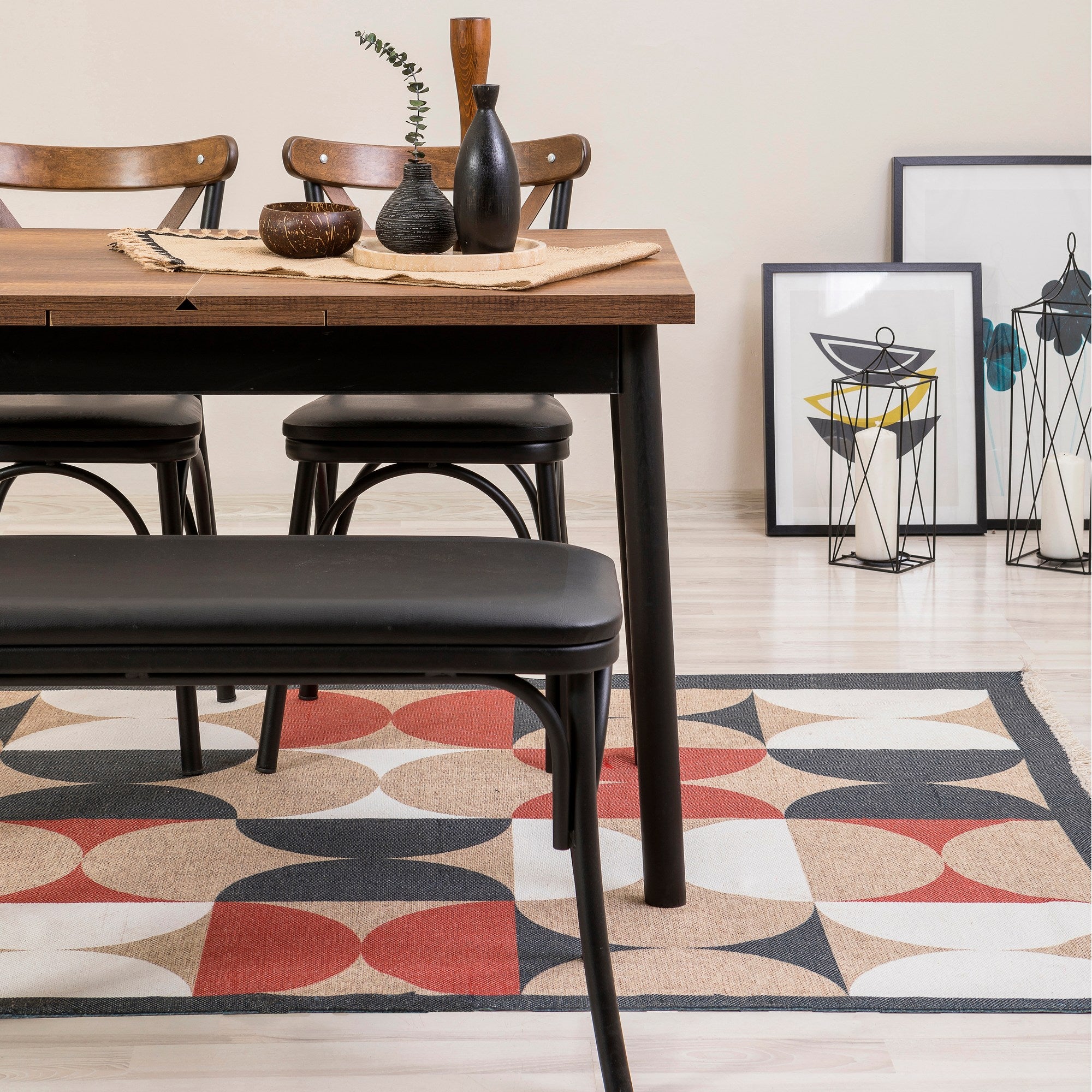 Conjunto de mesa de jantar extensível e cadeiras (4 peças), preto, 120-155 x 75 x 77 cm | 100% revestido em melamina, tecido couro sintético, pernas de madeira de faia | Elegante e funcional para refeições modernas