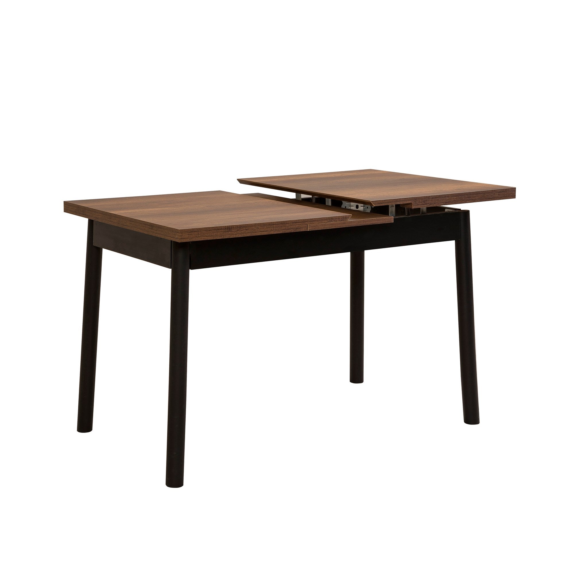 Conjunto de mesa de jantar extensível e cadeiras (4 peças), preto, 120-155 x 75 x 77 cm | 100% revestido em melamina, tecido couro sintético, pernas de madeira de faia | Elegante e funcional para refeições modernas