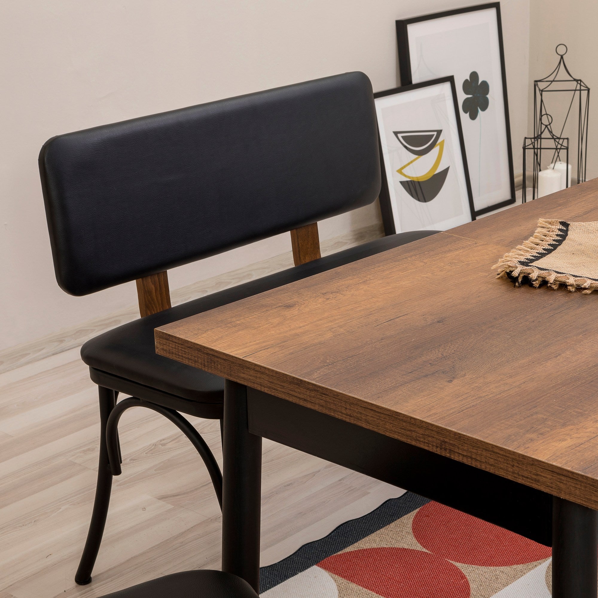 Conjunto de mesa de jantar extensível e cadeiras (4 peças), preto, 120-153 x 75 x 77 cm | 100% revestido em melamina, tecido couro sintético, pernas de madeira de faia | Elegante e funcional para refeições modernas