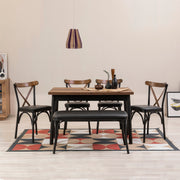 Conjunto de mesa de jantar extensível e cadeiras (6 peças), preto, 120-153 x 75 x 77 cm | 100% revestido em melamina, tecido couro sintético, pernas de madeira de faia | Elegante e funcional para refeições modernas