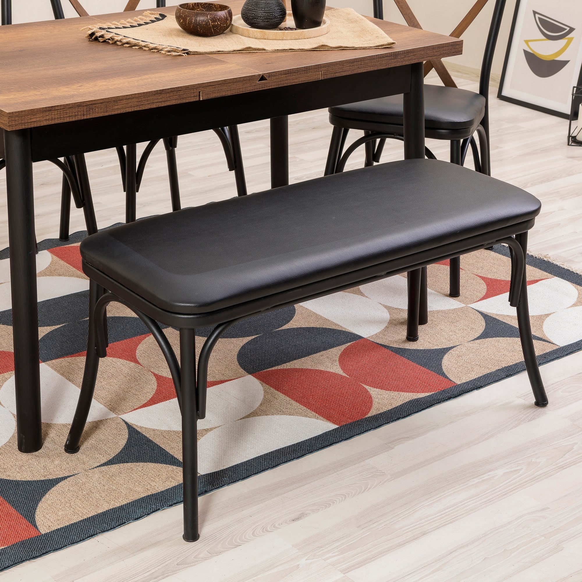 Conjunto de mesa de jantar extensível e cadeiras (6 peças), preto, 120-153 x 75 x 77 cm | 100% revestido em melamina, tecido couro sintético, pernas de madeira de faia | Elegante e funcional para refeições modernas