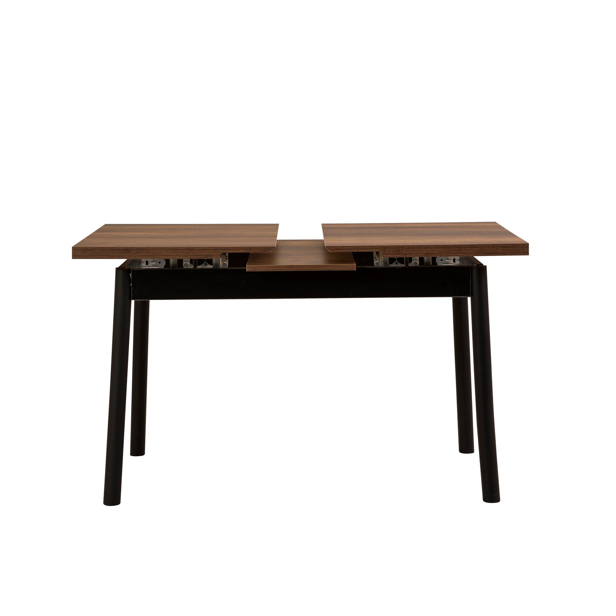 Conjunto de mesa de jantar extensível e cadeiras (6 peças), preto, 120-153 x 75 x 77 cm | 100% revestido em melamina, tecido couro sintético, pernas de madeira de faia | Elegante e funcional para refeições modernas