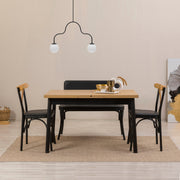 Conjunto de mesa de jantar extensível e cadeiras (4 peças), preto, 120-155 cm | Painel de partículas 100% revestido de melamina, cadeiras de couro sintético | Elegante e funcional para espaços de jantar modernos