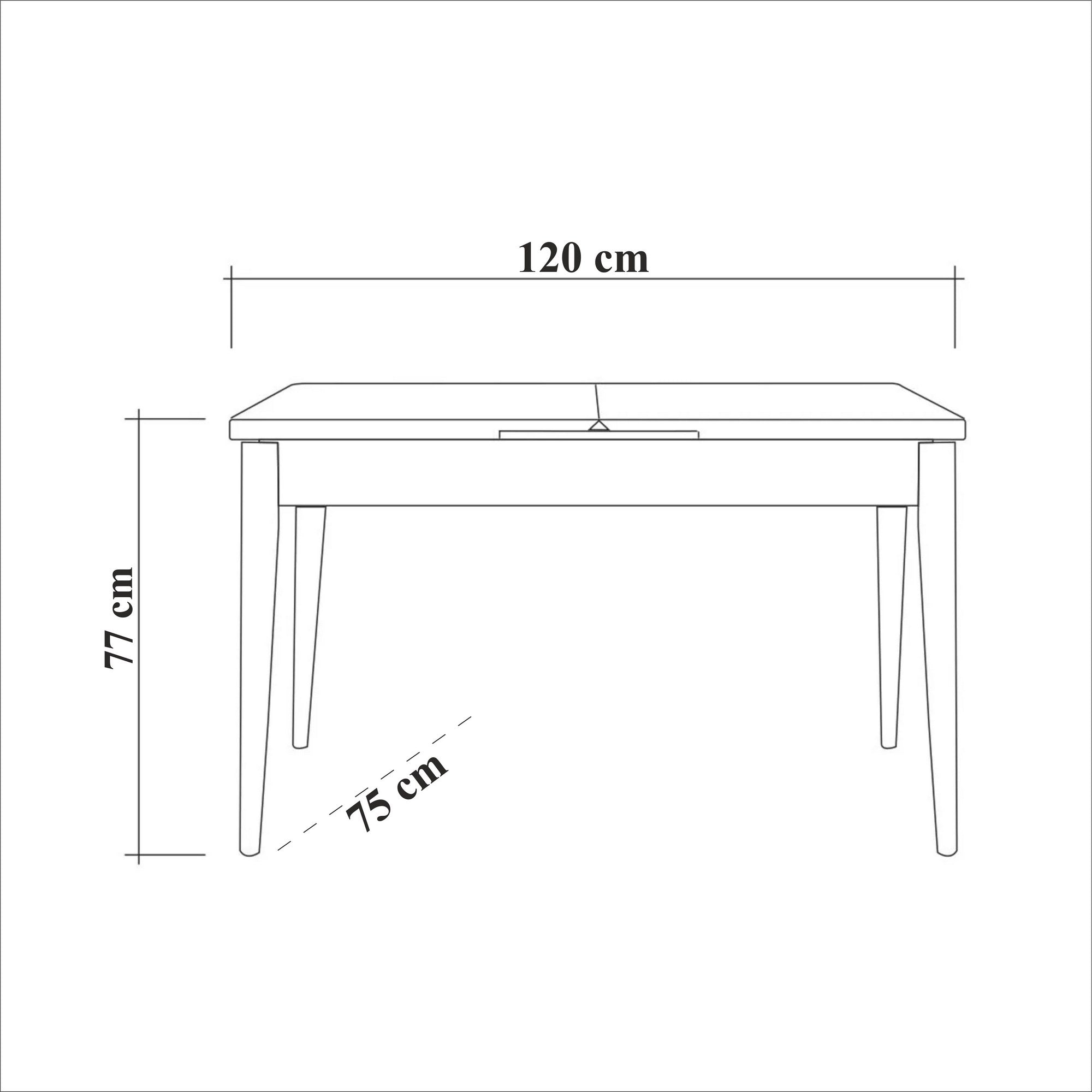 Conjunto de mesa de jantar extensível e cadeiras (4 peças), preto, 120-155 x 75 x 77 cm | 100% revestido em melamina, tecido couro sintético, pernas de madeira de faia | Elegante e funcional para refeições modernas