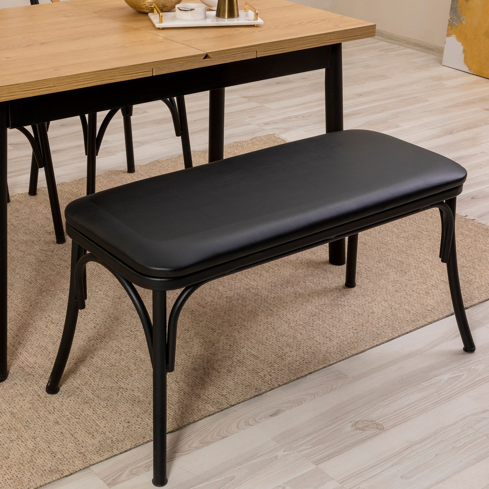 Conjunto de mesa de jantar extensível e cadeiras (4 peças), preto, 120-155 x 75 x 77 cm | 100% revestido em melamina, tecido couro sintético, pernas de madeira de faia | Elegante e funcional para refeições modernas