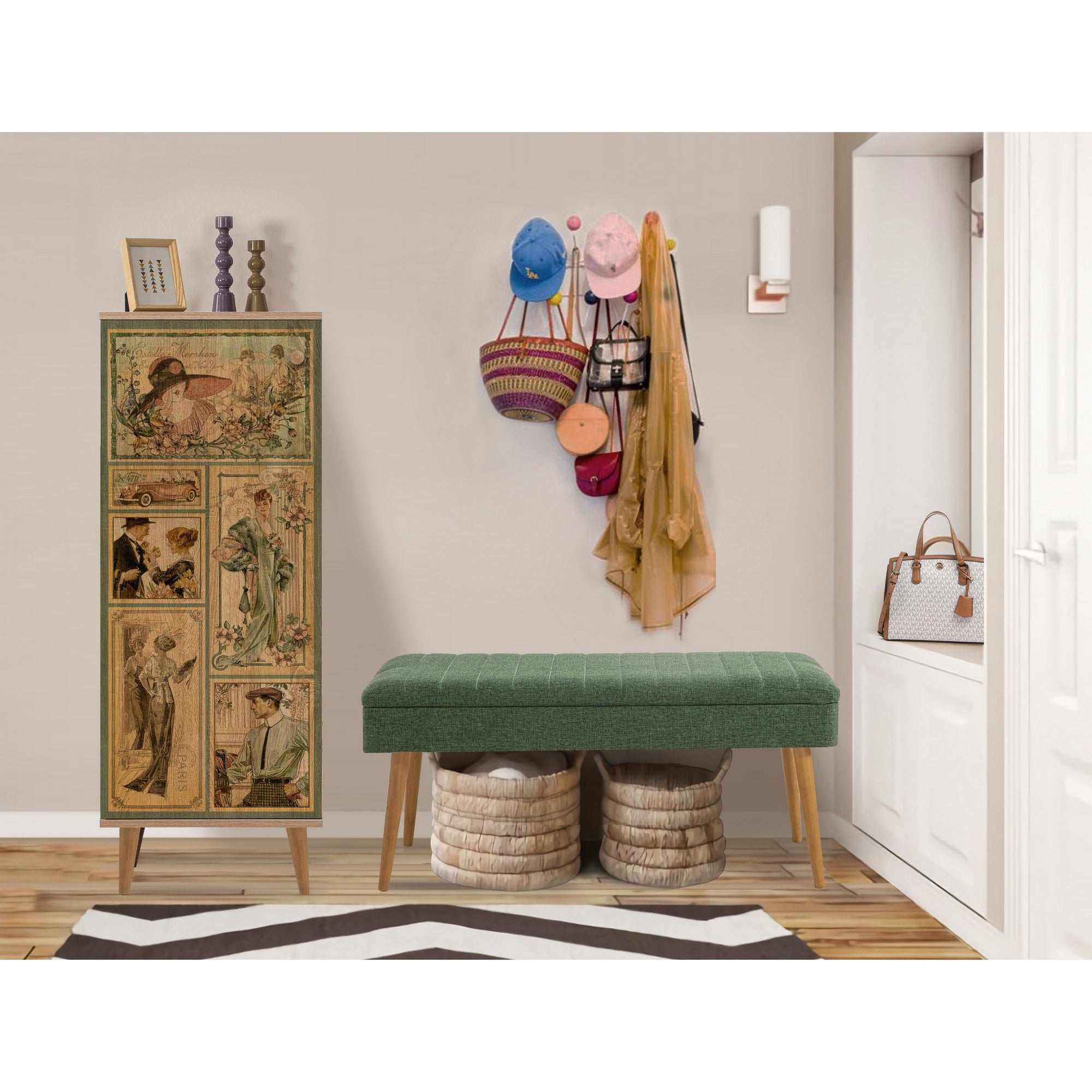 Conjunto de móveis elegantes para corredor, 100% aglomerado revestido em melamina, pernas de madeira | Sapateira (50x135x38 cm) e banco (105x50x40 cm) | Design elegante e ecológico da Sonomo