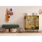 Conjunto de móveis elegantes para corredor, 100% aglomerado revestido em melamina, pernas de madeira, sapateira e banco, Sonomo e verde, perfeito para decoração de entrada