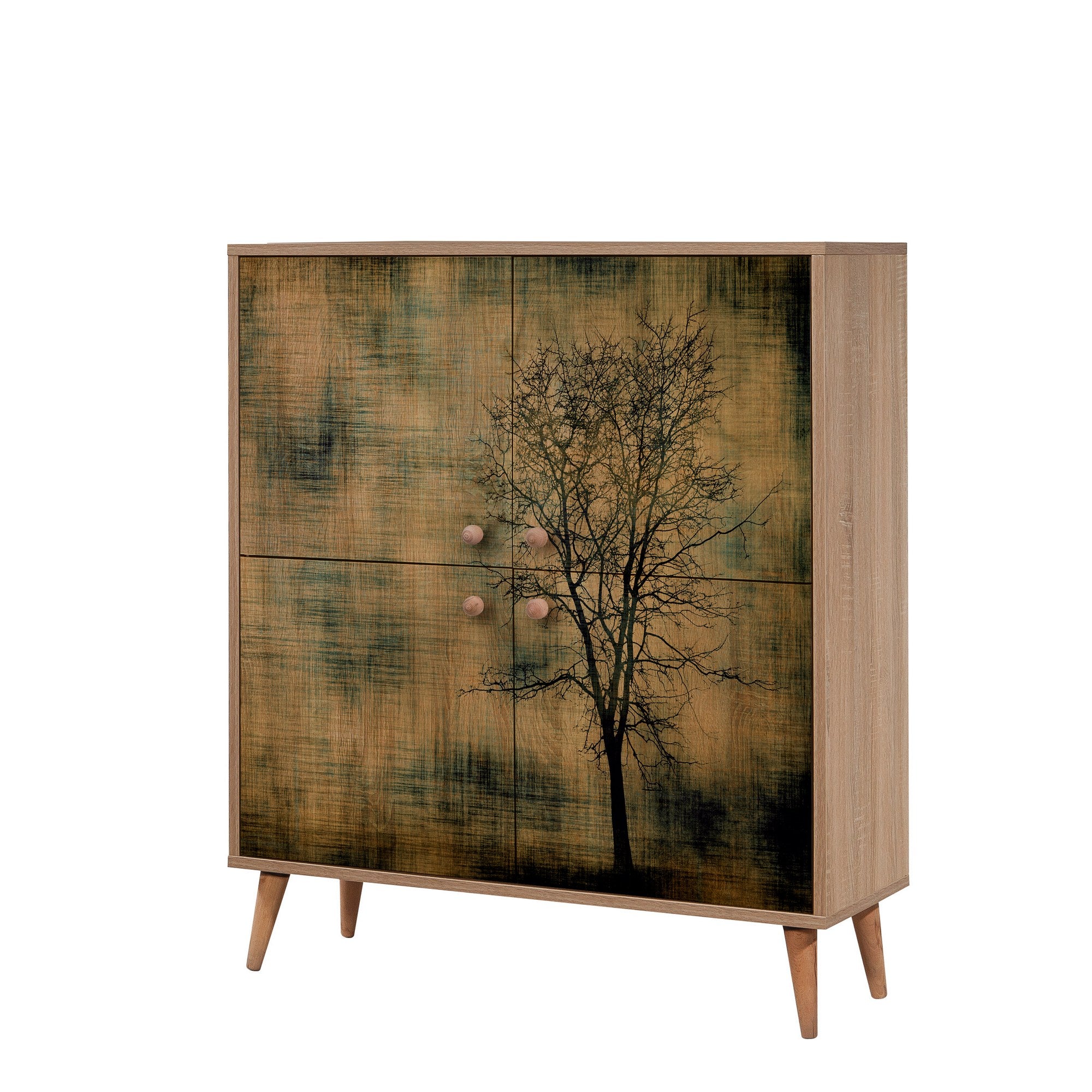Conjunto de móveis elegantes para corredor, 100% aglomerado revestido em melamina, pernas de madeira, sapateira e banco, Sonomo e verde, perfeito para decoração de entrada