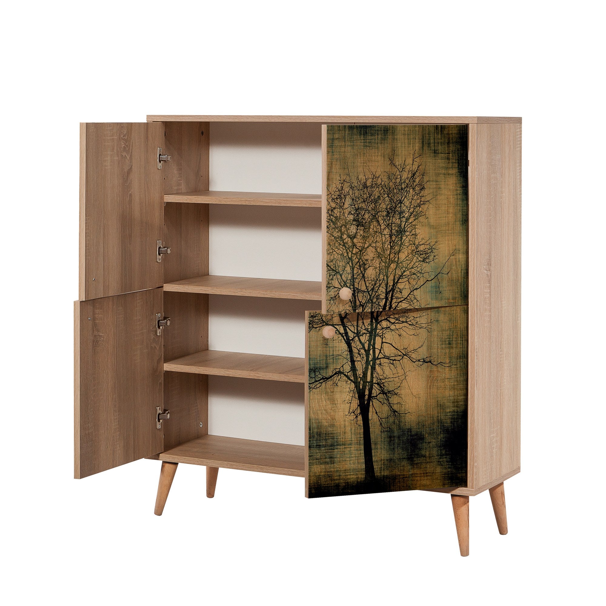 Conjunto de móveis elegantes para corredor, 100% aglomerado revestido em melamina, pernas de madeira, sapateira e banco, Sonomo e verde, perfeito para decoração de entrada