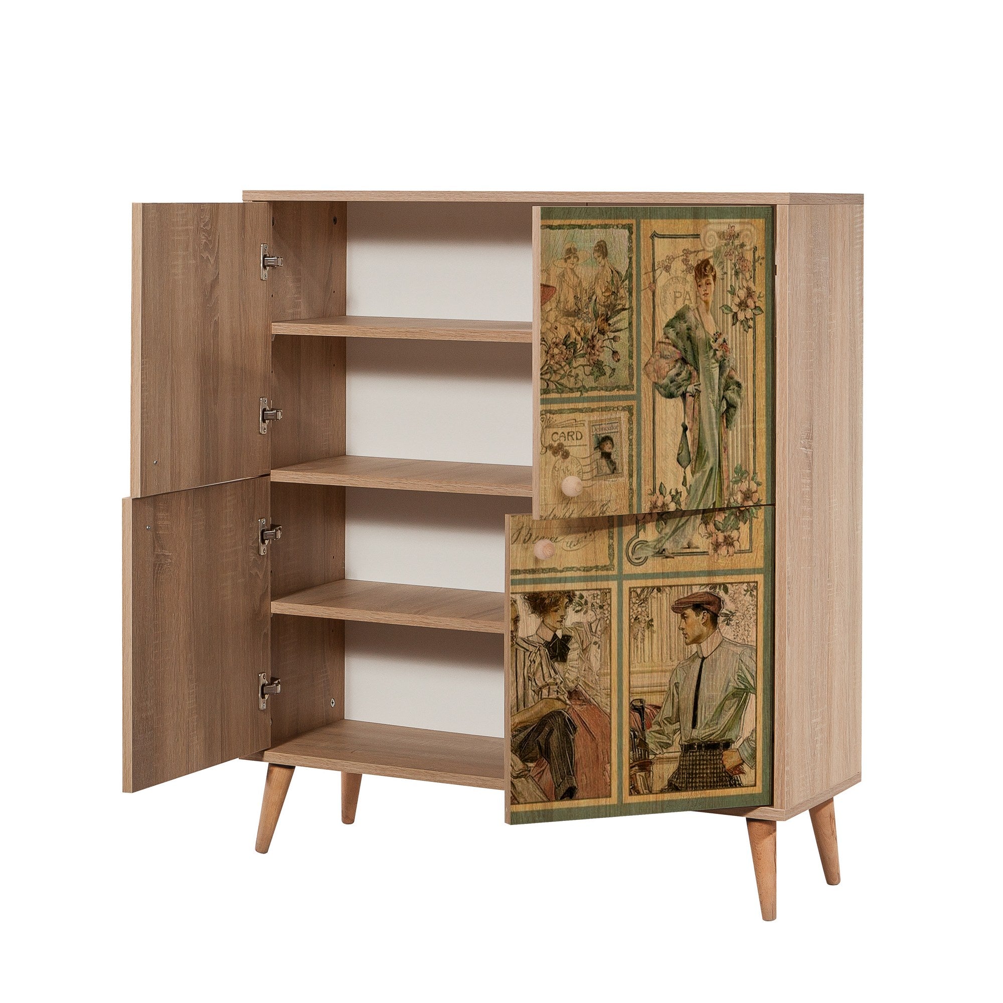 Conjunto de móveis elegantes para corredor, 100% aglomerado revestido em melamina, pernas de madeira, sapateira e banco, Sonomo e verde, perfeito para decoração de entrada