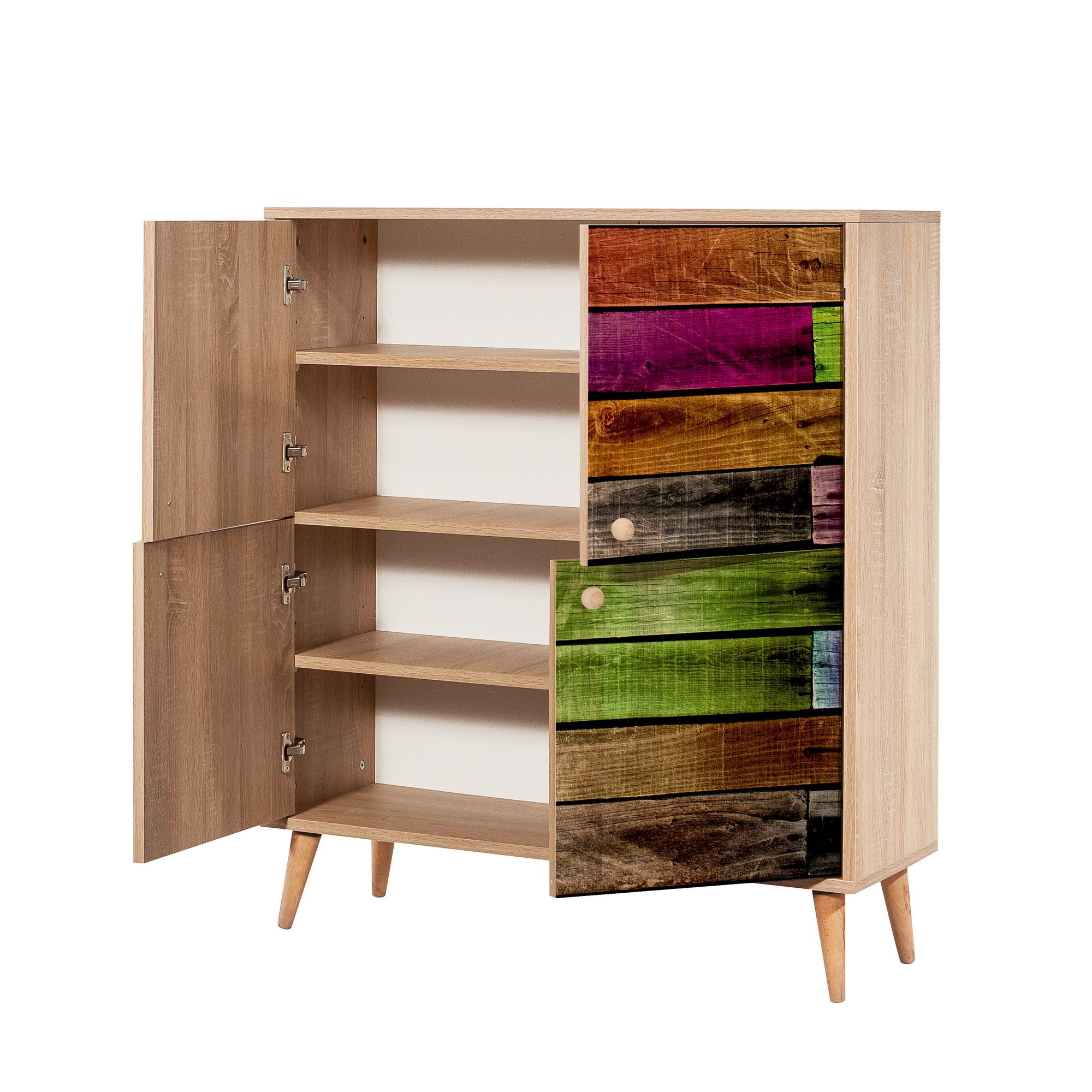 Conjunto de móveis elegantes para corredor, 100% aglomerado revestido em melamina, pernas de madeira, sapateira e banco, Sonomo e verde, perfeito para decoração de entrada
