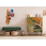 Conjunto de móveis elegantes para corredor, 100% aglomerado revestido em melamina, pernas de madeira, sapateira e banco, Sonomo e verde, perfeito para decoração de entrada