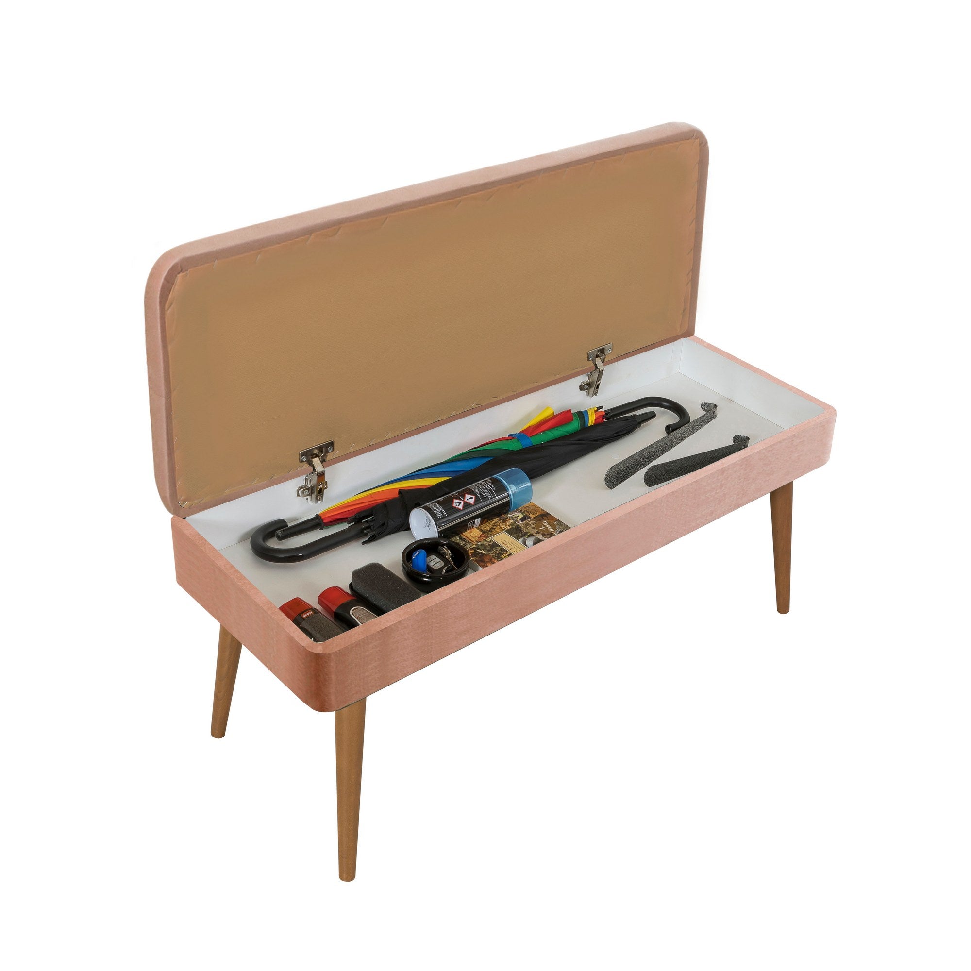 Conjunto elegante de móveis para corredor, 100% revestido em melamina, pernas de madeira, sapateira e banco de veludo, cores Sonomo e pedra | Perfeito para organização de entrada