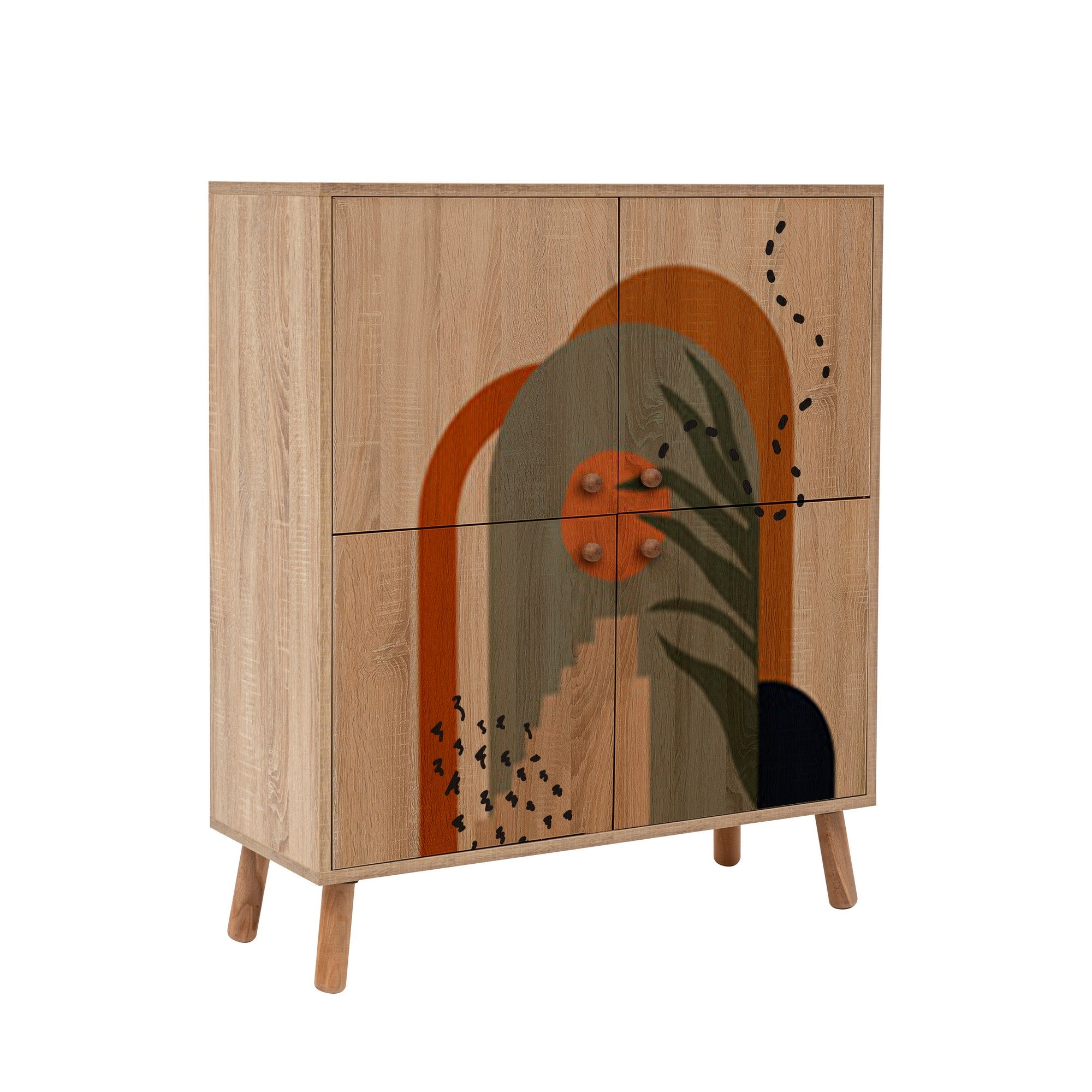 Conjunto elegante de móveis para corredor, 100% revestido em melamina, pernas de madeira, sapateira e banco de veludo, cores Sonomo e pedra | Perfeito para organização de entrada
