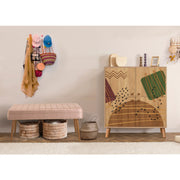 Conjunto elegante de móveis para corredor, 100% revestido em melamina, pernas de madeira, sapateira e banco de veludo, cores Sonomo e pedra | Perfeito para organização de entrada