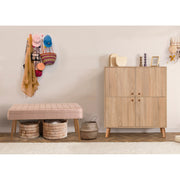 Conjunto elegante de móveis para corredor, 100% revestido em melamina, pernas de madeira, sapateira e banco de veludo, cores Sonomo e pedra | Perfeito para organização de entrada