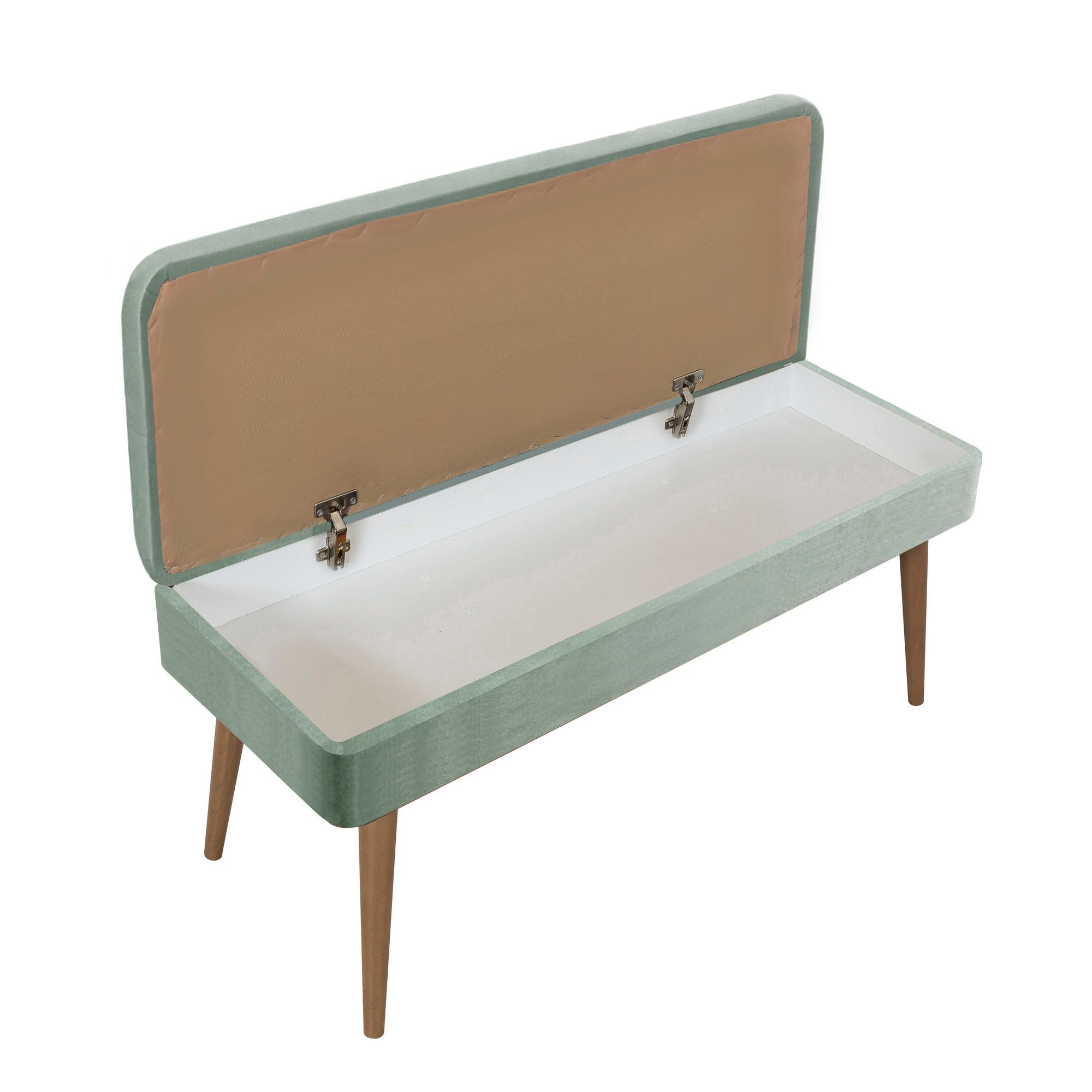 Conjunto de Móveis Elegantes para Corredor, Branco e Verde-Mar, 100% Melamina, 18mm de Espessura | Sapateira (50x135x38 cm) e Banco de Veludo (105x50x40 cm)