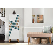 Conjunto de móveis elegantes para corredor, painel de partículas 100% revestido em melamina, pernas de madeira, banco de veludo, branco e pedra, sapateira: 50x135x38 cm, banco: 105x50x40 cm.