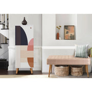 Conjunto de móveis elegantes para corredor, painel de partículas 100% revestido em melamina, pernas de madeira, banco de veludo, branco e pedra, sapateira: 50x135x38 cm, banco: 105x50x40 cm.