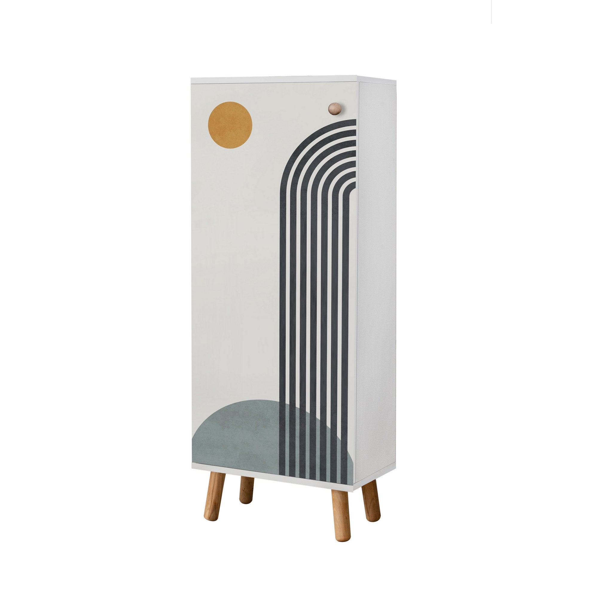Conjunto elegante de móveis para corredor, 100% aglomerado revestido em melamina, pernas de madeira | Sapateira (50x135x38 cm) e banco de veludo (105x50x40 cm) | Design branco e cinza