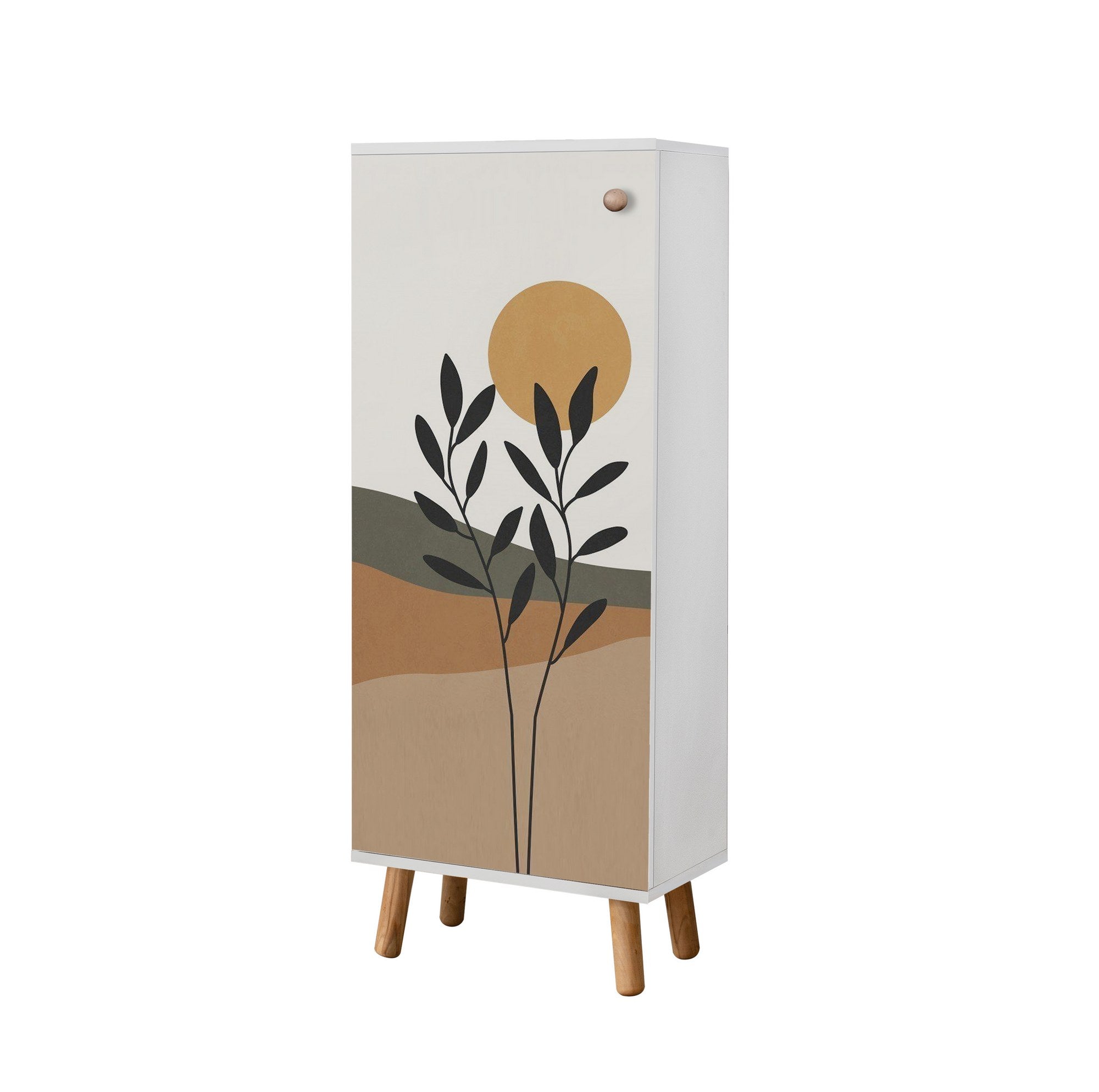 Conjunto de móveis elegantes para corredor, branco e verde, 100% revestido em melamina, 18 mm de espessura | Sapateira (50x135x38 cm) e banco (105x50x40 cm) com pés de madeira e tecido de linho