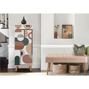 Conjunto de móveis elegantes para corredor, painel de partículas 100% revestido em melamina, pernas de madeira, banco de veludo, branco e pedra, sapateira: 50x135x38 cm, banco: 105x50x40 cm.