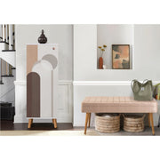 Conjunto de móveis elegantes para corredor, painel de partículas 100% revestido em melamina, pernas de madeira, banco de veludo, branco e pedra, sapateira: 50x135x38 cm, banco: 105x50x40 cm.