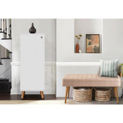 Conjunto de móveis elegantes para corredor, painel de partículas 100% revestido em melamina, pernas de madeira, banco de veludo, branco e pedra, sapateira: 50x135x38 cm, banco: 105x50x40 cm.
