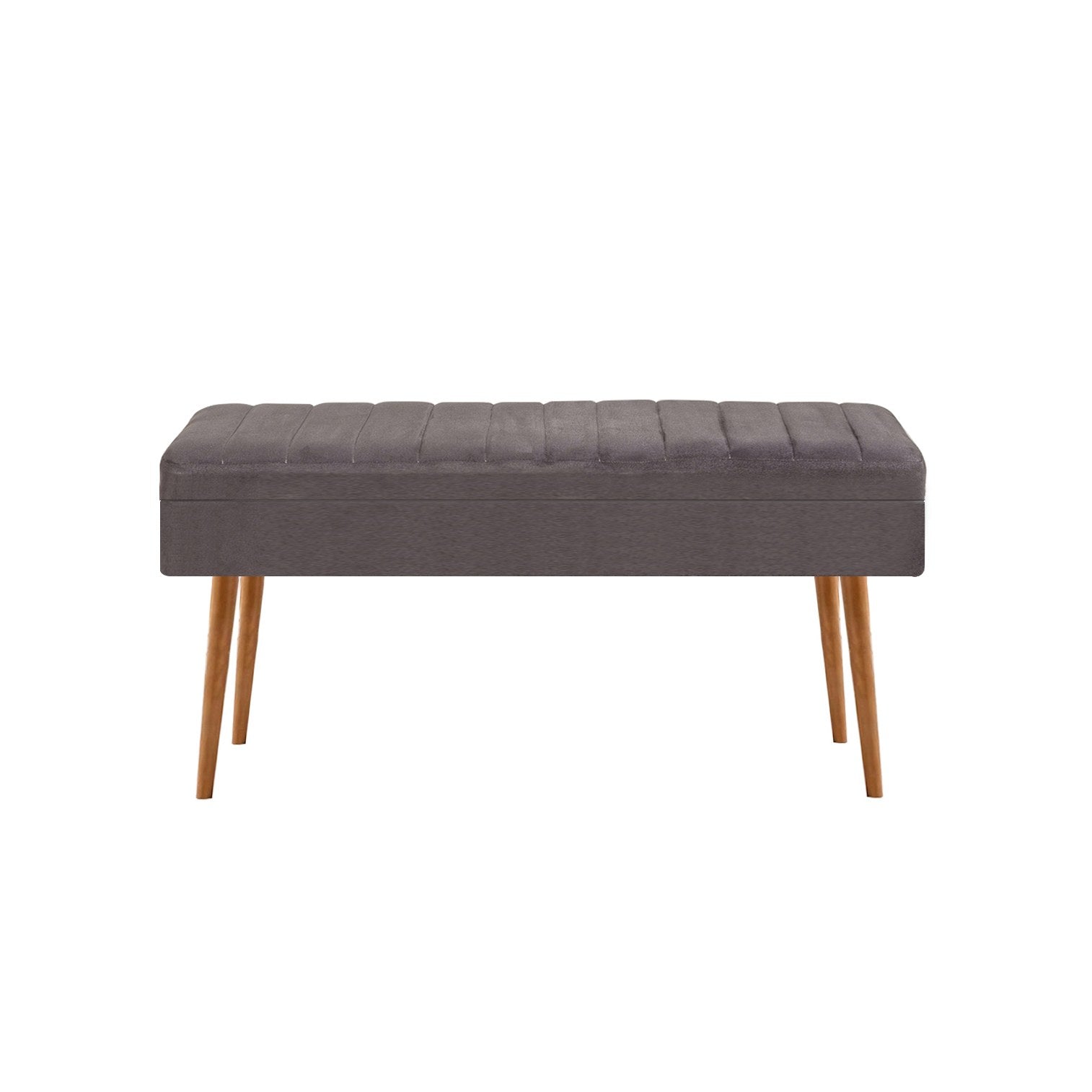 Conjunto elegante de móveis para corredor, 100% aglomerado revestido em melamina, pernas de madeira | Sapateira (50x135x38 cm) e banco de veludo (105x50x40 cm) | Design branco e cinza