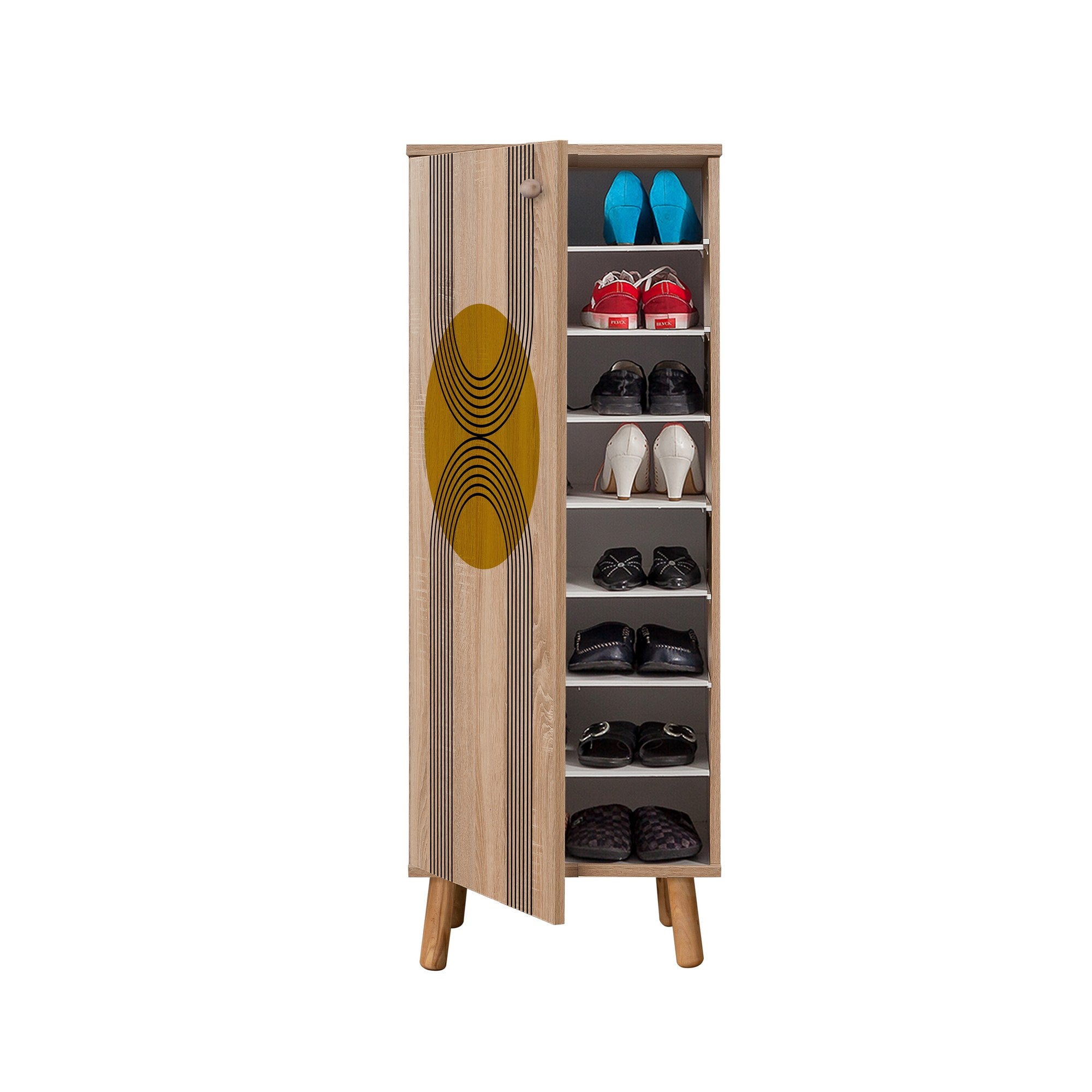 Conjunto de móveis elegantes para corredor, 100% aglomerado revestido em melamina, pernas de madeira, sapateira e banco, Sonomo/Antracite, perfeito para entrada