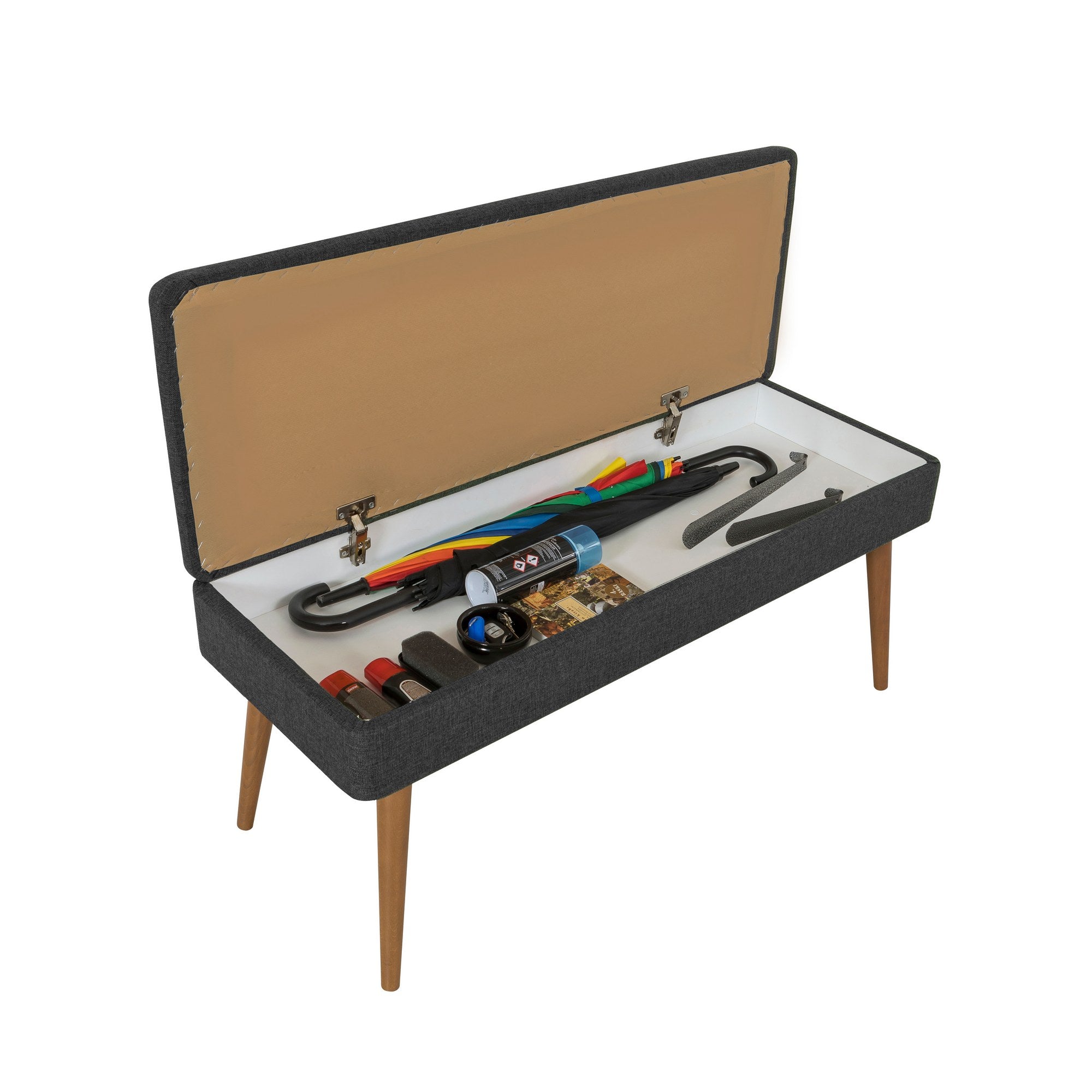 Conjunto de móveis elegantes para corredor, 100% aglomerado revestido em melamina, pernas de madeira, sapateira e banco, Sonomo/Antracite, perfeito para entrada