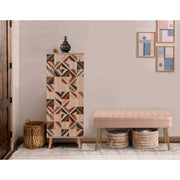 Conjunto elegante de móveis para corredor, 100% aglomerado revestido em melamina, pernas de madeira, banco e sapateira de veludo, cores Sonomo e pedra | Perfeito para entradas