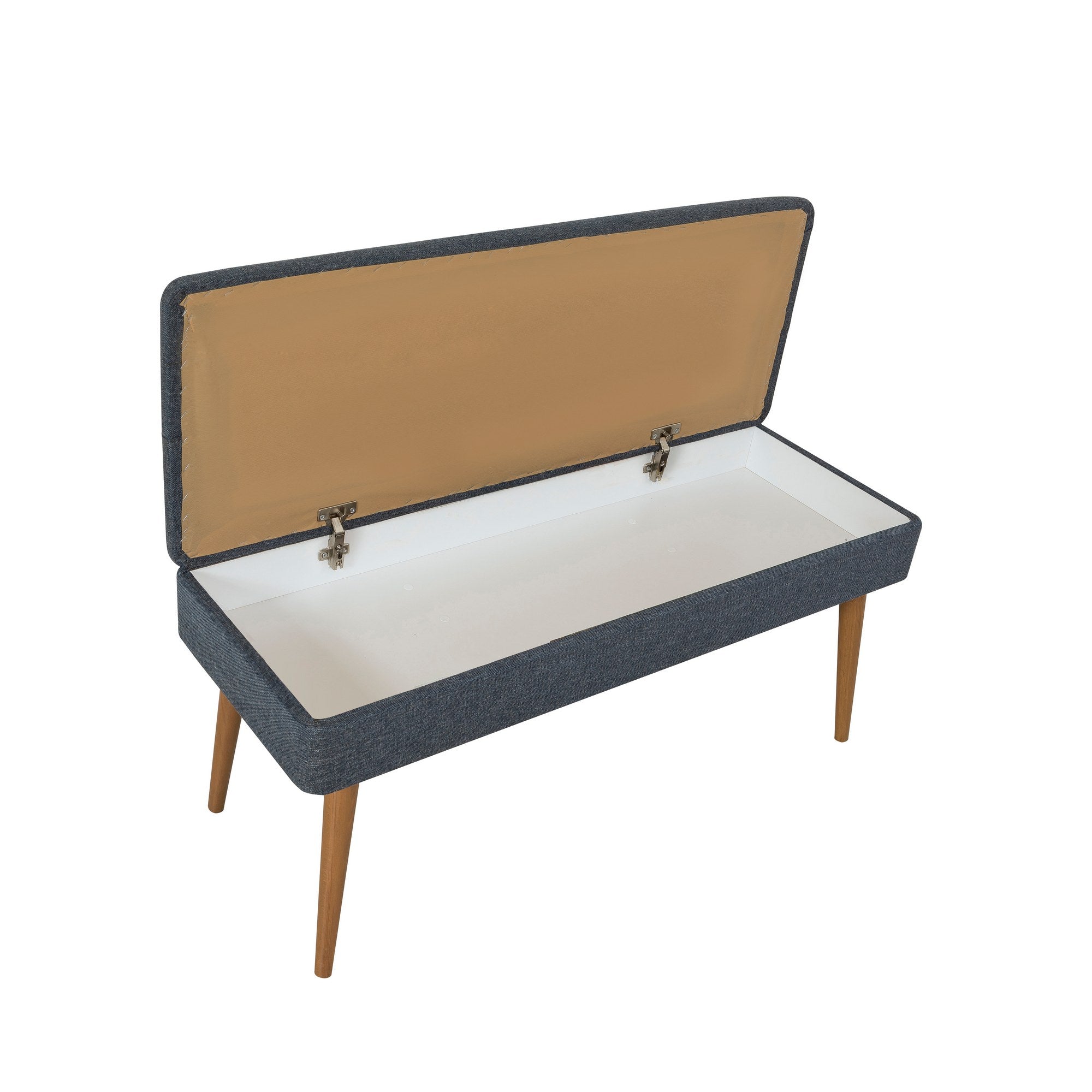 Conjunto de móveis elegantes para corredor, 100% revestido em melamina, pernas de madeira, sapateira (50x135x38 cm) e banco (105x50x40 cm), azul escuro e Sonamo, elegante e funcional