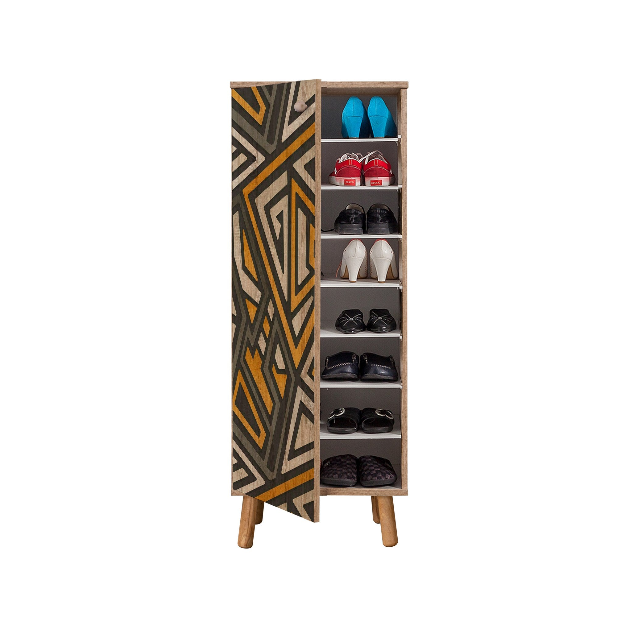 Conjunto elegante de móveis para corredor, 100% aglomerado revestido em melamina, pernas de madeira, banco e sapateira de veludo, cores Sonomo e pedra | Perfeito para entradas