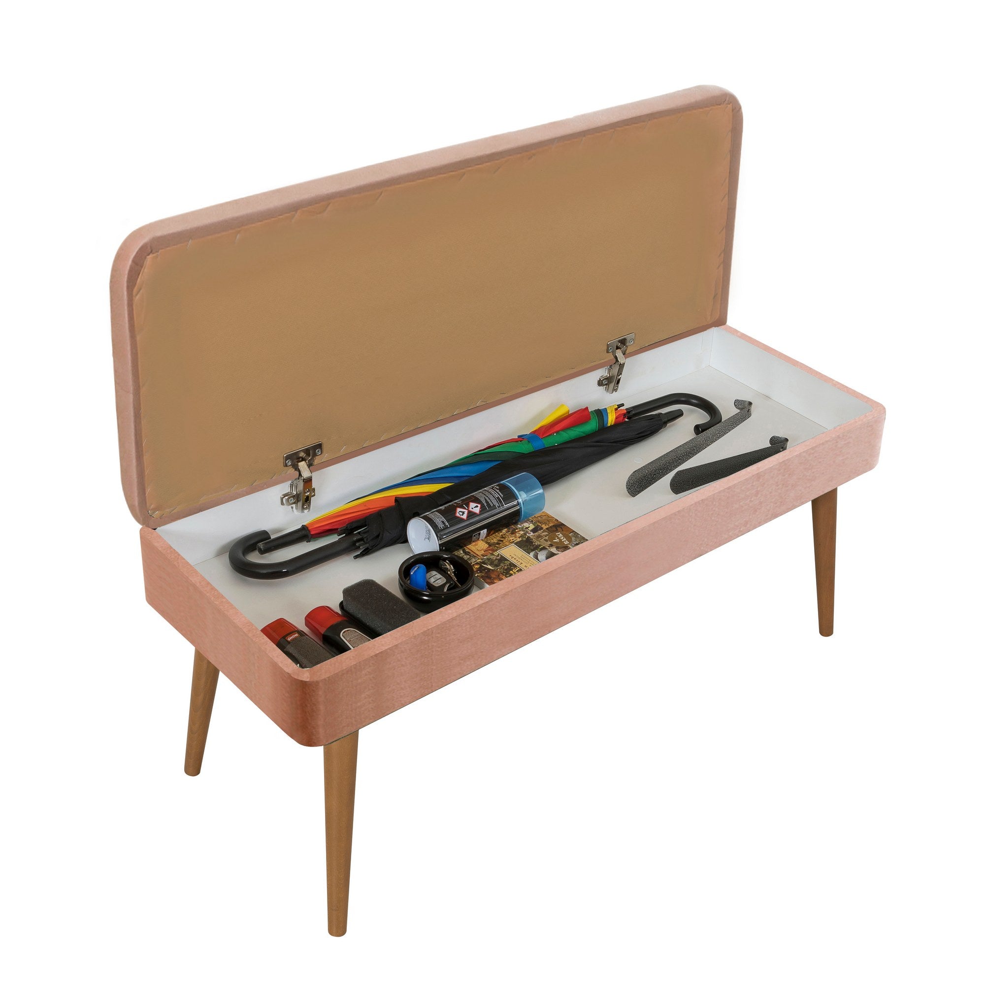 Conjunto elegante de móveis para corredor, 100% aglomerado revestido em melamina, pernas de madeira, banco e sapateira de veludo, cores Sonomo e pedra | Perfeito para entradas