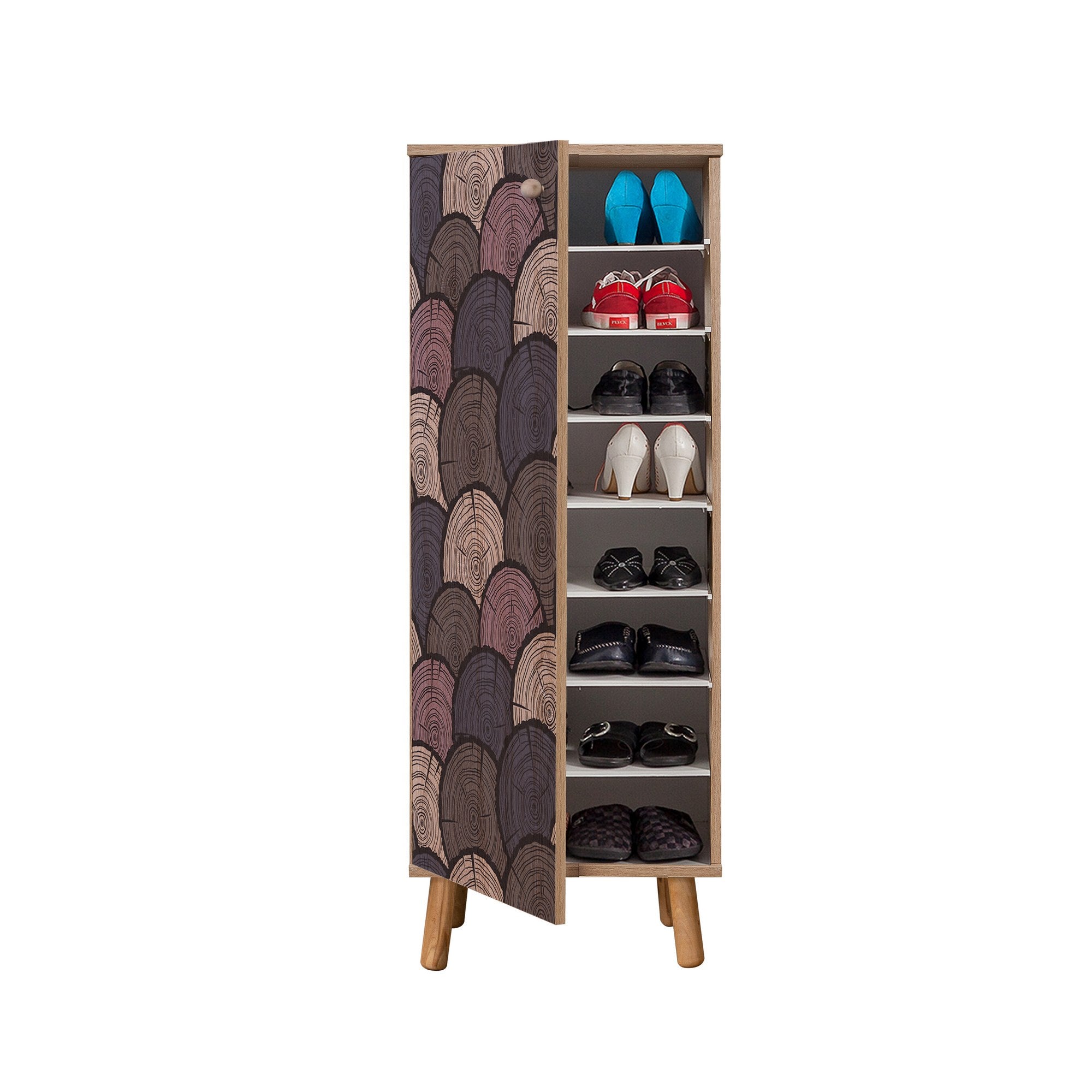 Conjunto elegante de móveis para corredor, 100% aglomerado revestido em melamina, pernas de madeira, banco e sapateira de veludo, cores Sonomo e pedra | Perfeito para entradas