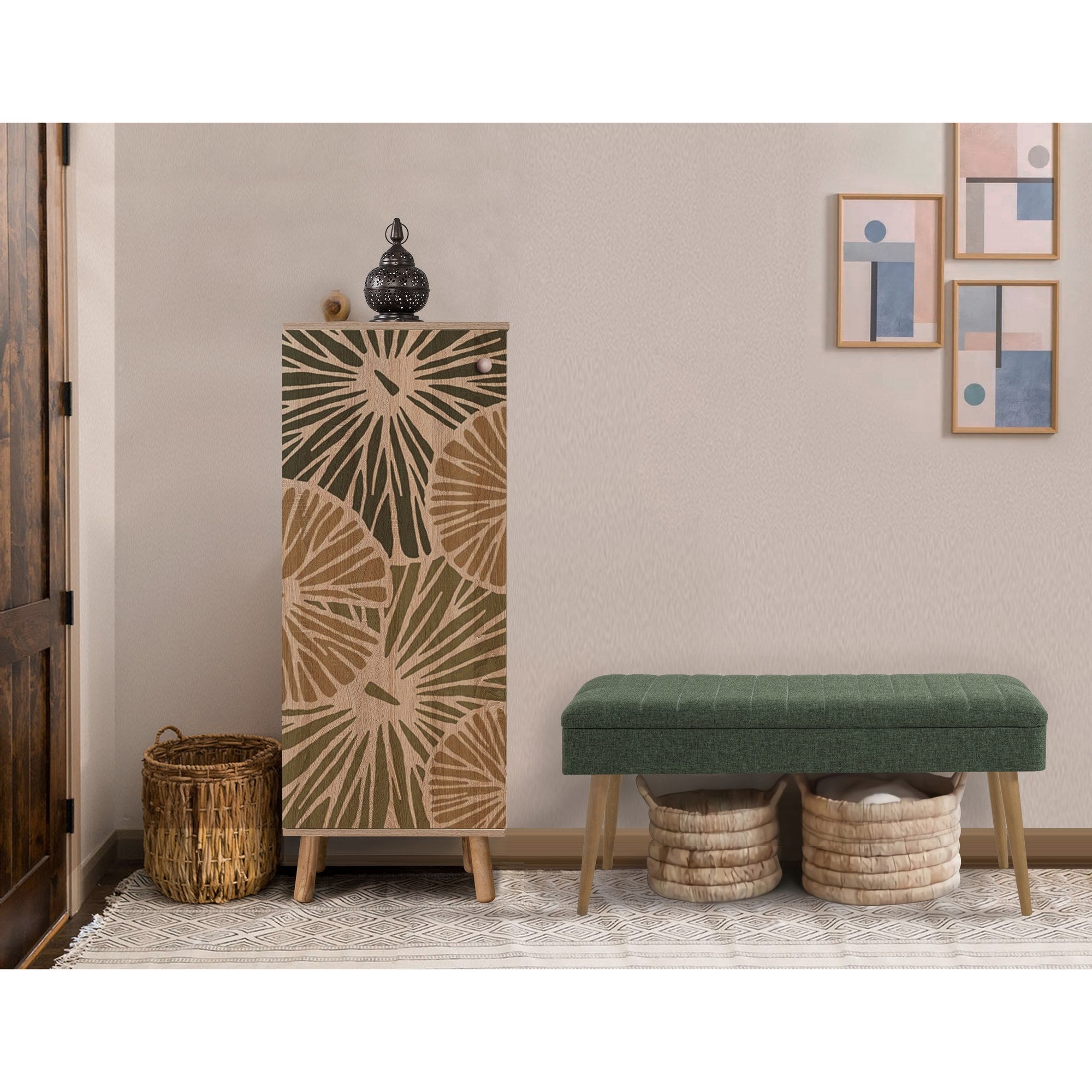 Conjunto de móveis elegantes para corredor, 100% aglomerado revestido em melamina, pernas de madeira | Sapateira (50x135x38 cm) e banco (105x50x40 cm) | Design elegante e ecológico da Sonomo