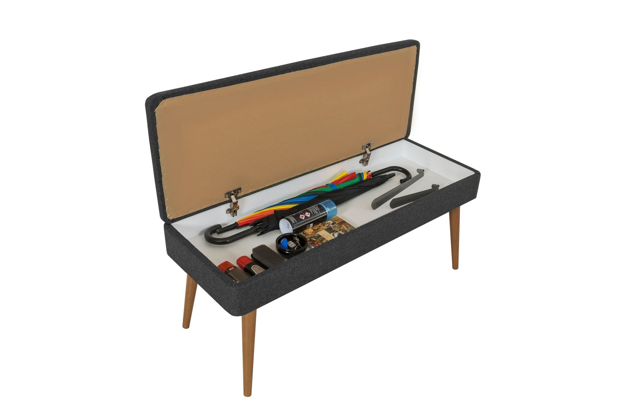 Conjunto de móveis elegantes para corredor, 100% aglomerado revestido em melamina, pernas de madeira, sapateira e banco, Sonomo/Antracite, perfeito para entrada