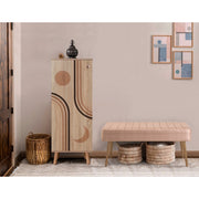 Conjunto elegante de móveis para corredor, 100% aglomerado revestido em melamina, pernas de madeira, banco e sapateira de veludo, cores Sonomo e pedra | Perfeito para entradas