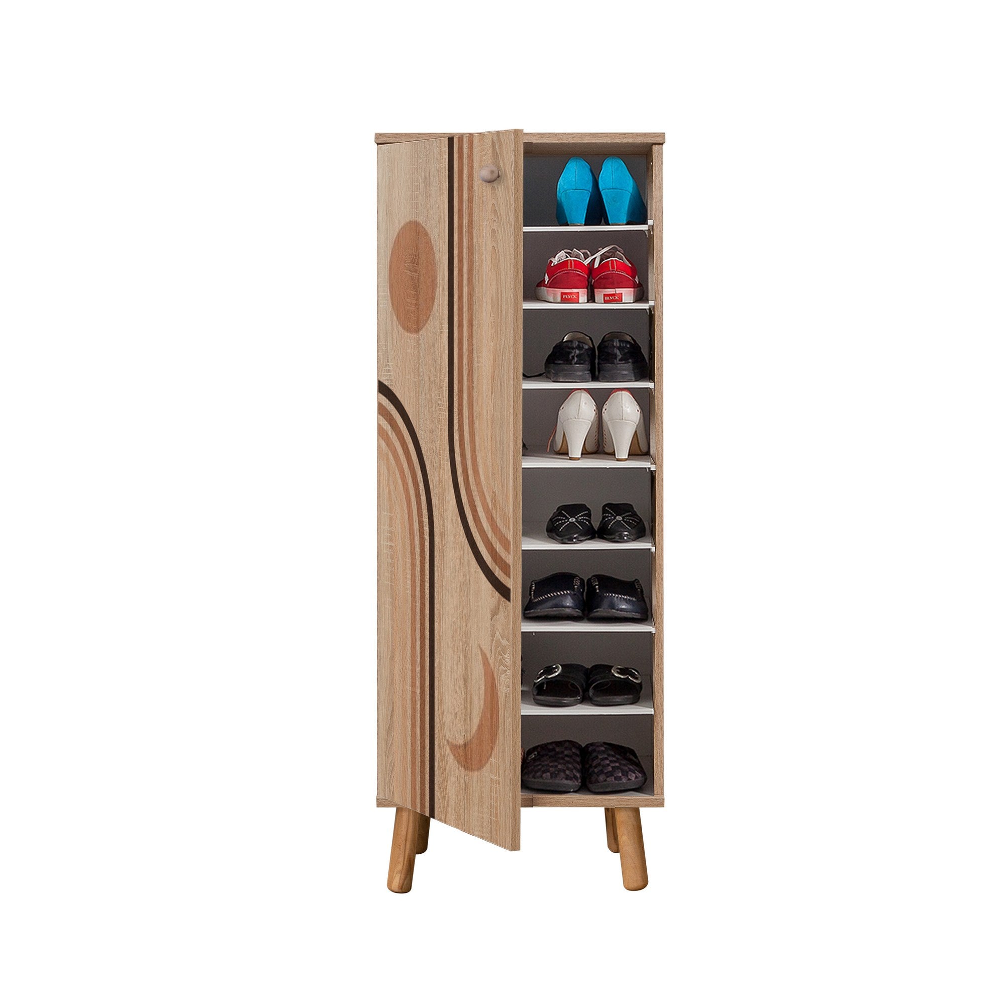 Conjunto elegante de móveis para corredor, 100% aglomerado revestido em melamina, pernas de madeira, banco e sapateira de veludo, cores Sonomo e pedra | Perfeito para entradas