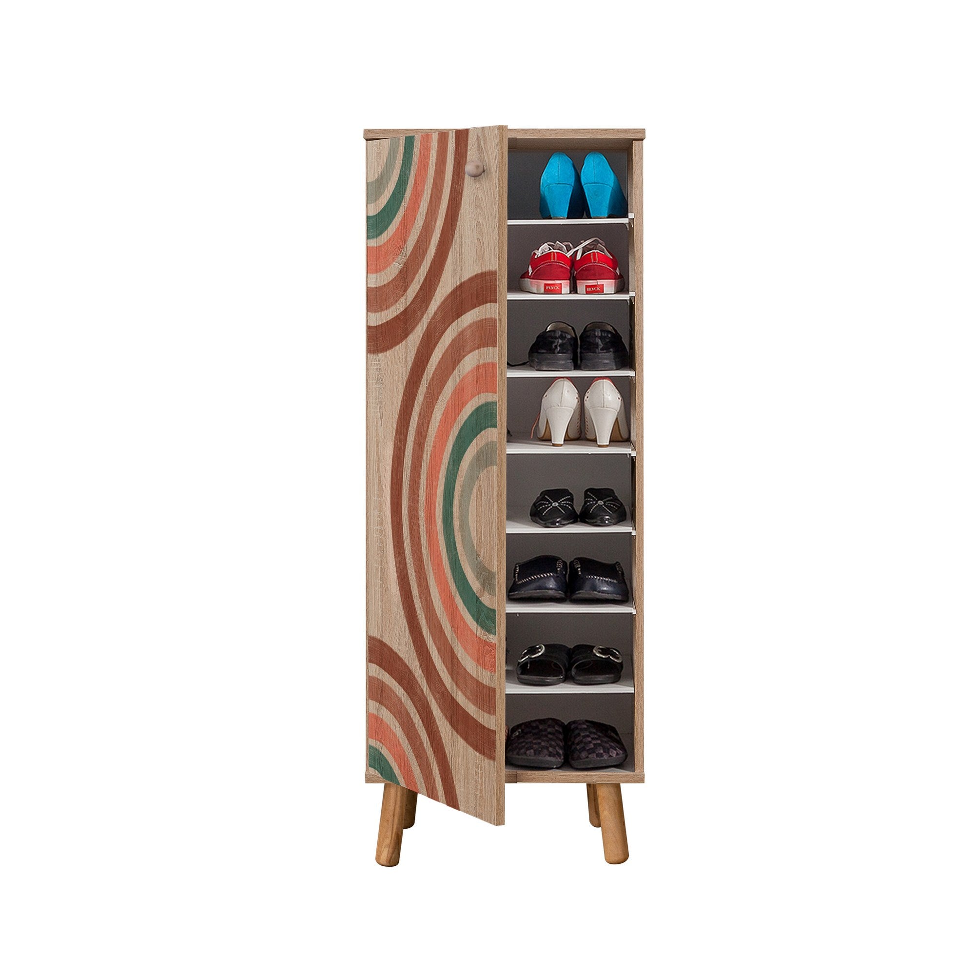 Conjunto elegante de móveis para corredor, 100% aglomerado revestido em melamina, pernas de madeira, banco e sapateira de veludo, cores Sonomo e pedra | Perfeito para entradas