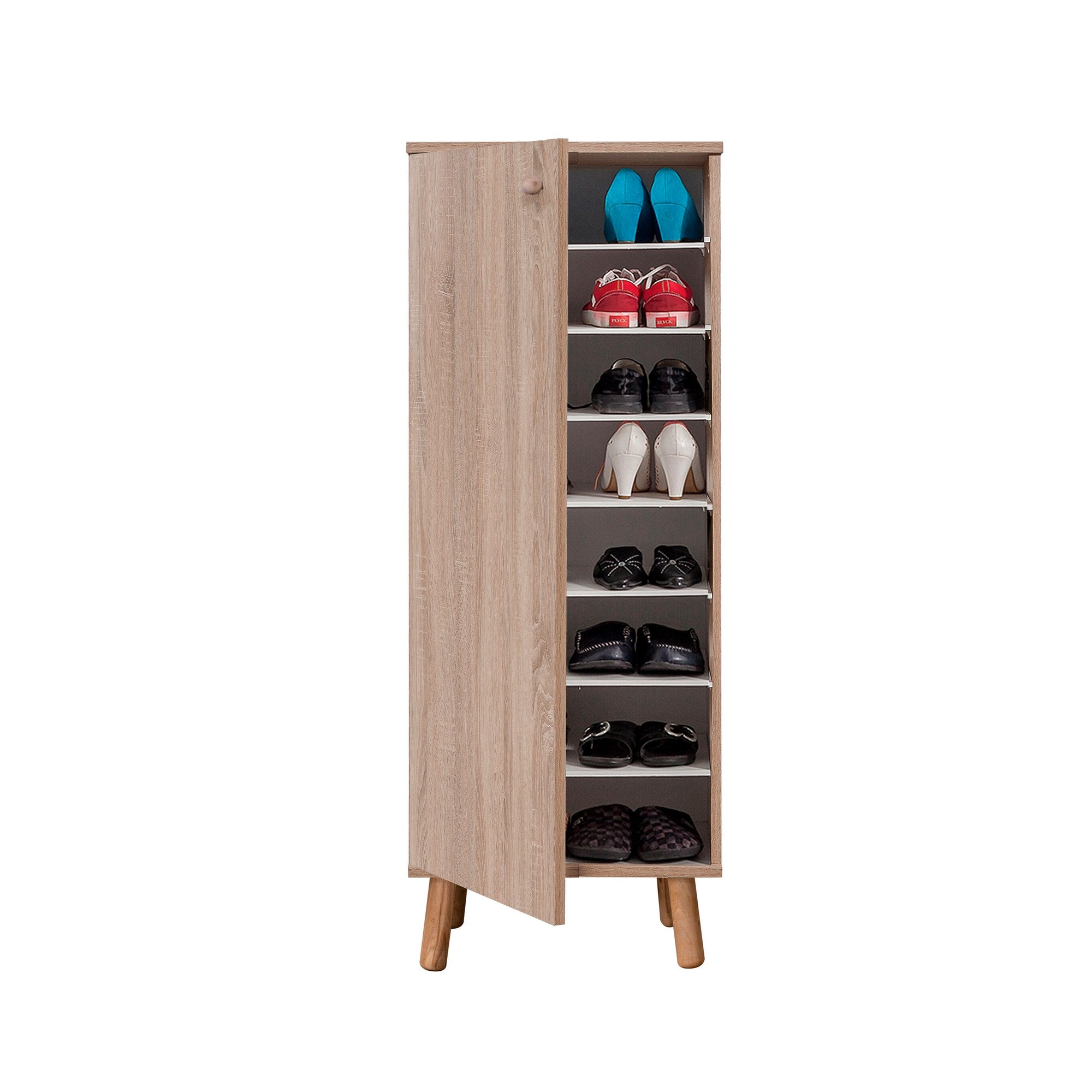 Conjunto elegante de móveis para corredor, 100% aglomerado revestido em melamina, pernas de madeira, banco e sapateira de veludo, cores Sonomo e pedra | Perfeito para entradas
