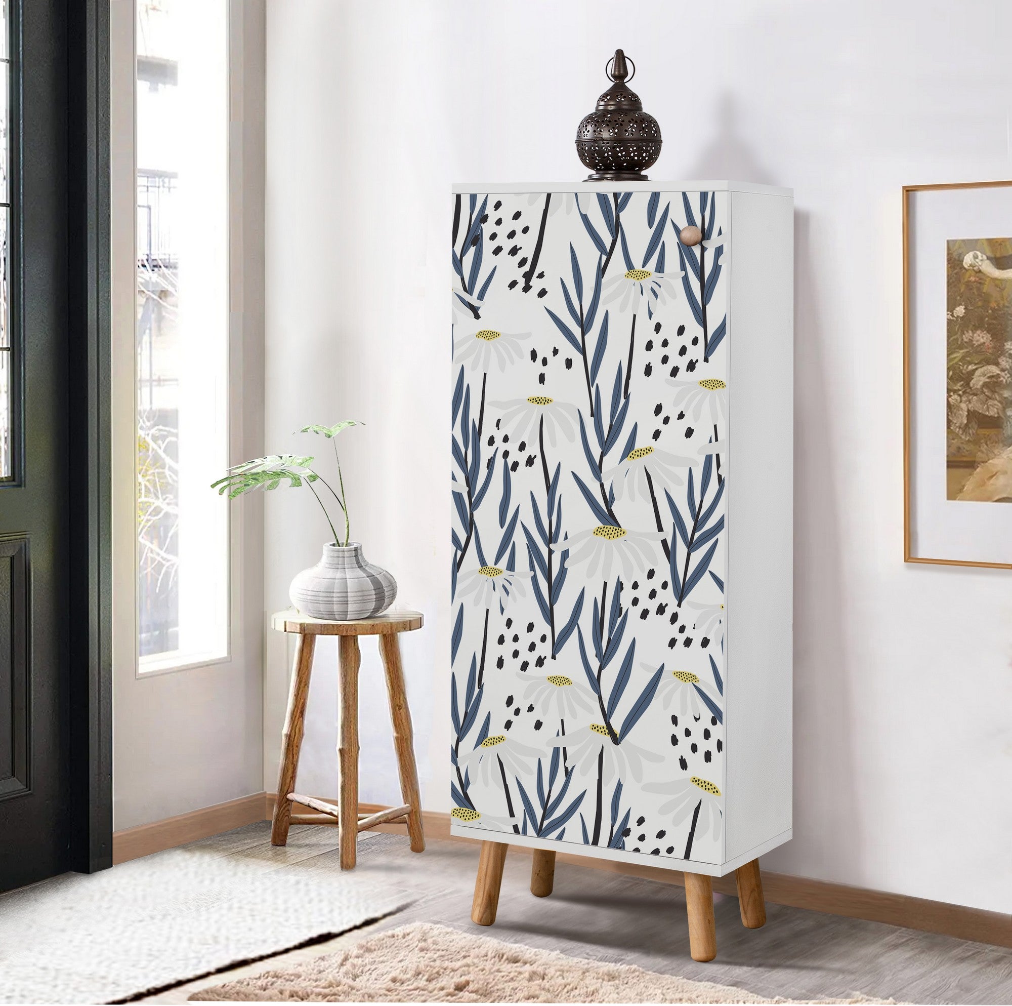 Elegante sapateira branca, 50 cm L x 135 cm A x 38 cm P | 100% aglomerado revestido em melamina, pés e puxadores de madeira maciça | Solução de armazenamento elegante para qualquer entrada