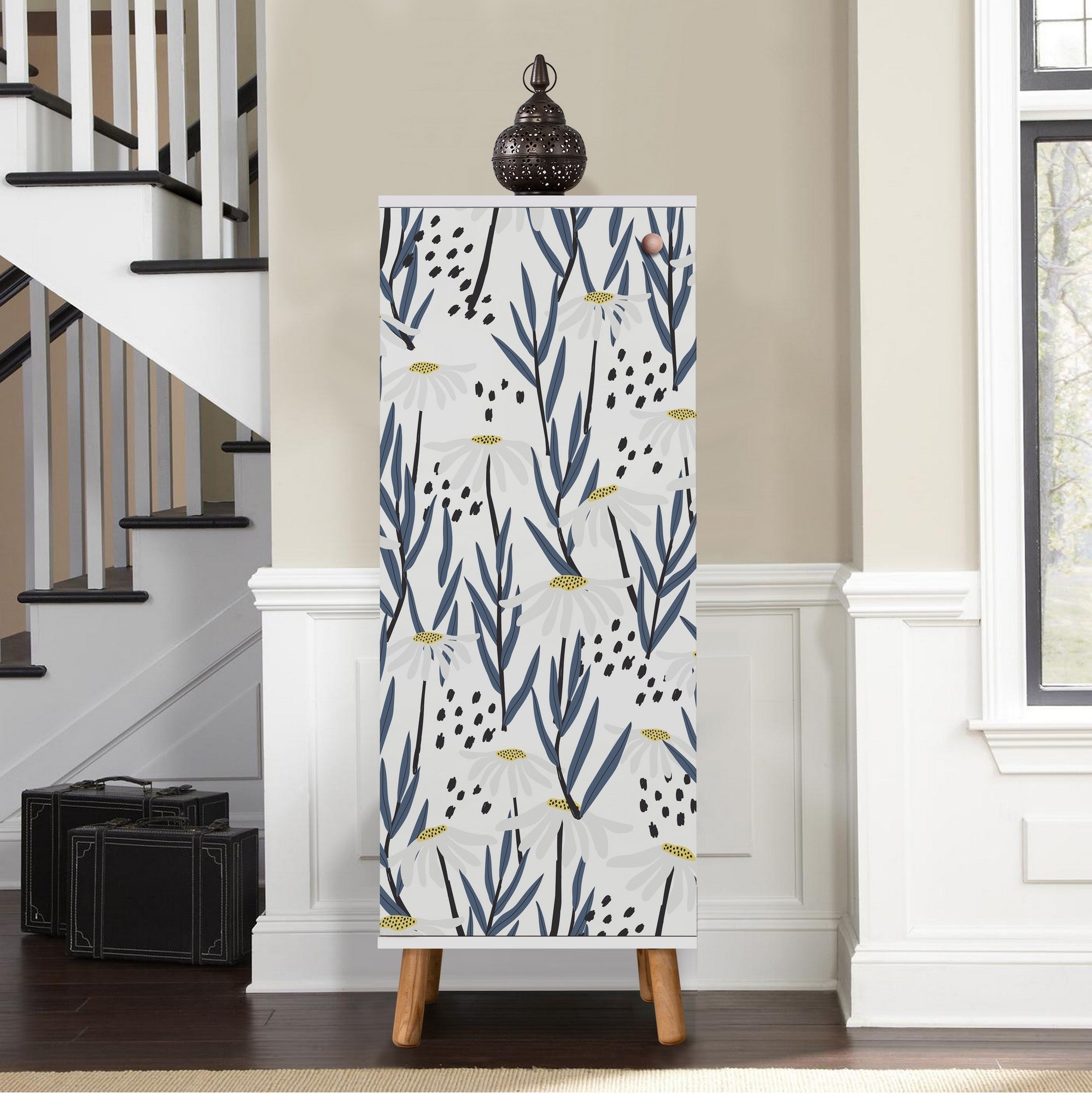 Elegante sapateira branca, 50 cm L x 135 cm A x 38 cm P | 100% aglomerado revestido em melamina, pés e puxadores de madeira maciça | Solução de armazenamento elegante para qualquer entrada