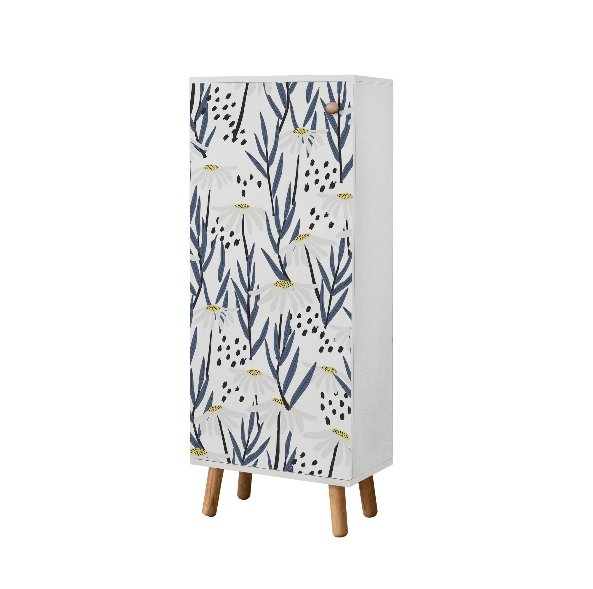 Elegante sapateira branca, 50 cm L x 135 cm A x 38 cm P | 100% aglomerado revestido em melamina, pés e puxadores de madeira maciça | Solução de armazenamento elegante para qualquer entrada